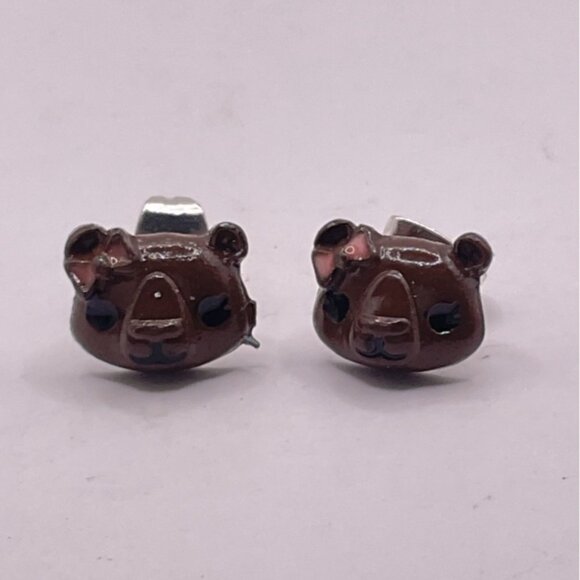 Brown Bear Cub Stud Earrings - Picture 1 of 2